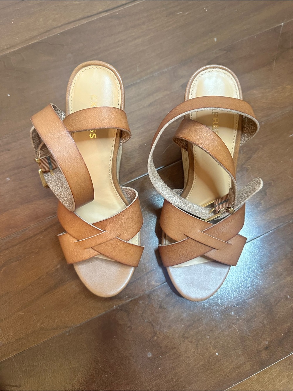 Express Tan Crisscross Strap Leather Sandals